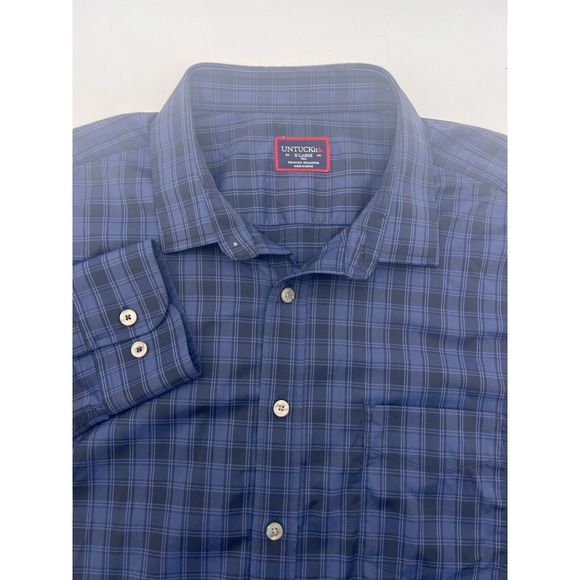 Untuckit Shirt Adult XLT TALL Blue Plaid Nylon Blend Performance Long Sleeve Men - Picture 1 of 11